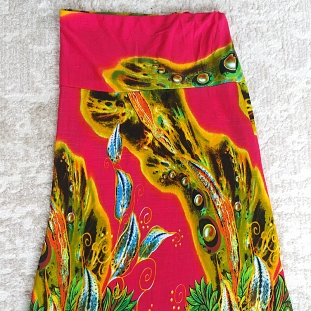 NWT Julia Silk Blend Tropical Maxi Fun Beachy Vibe Skirt S/M Red Yellow - Picture 5 of 16